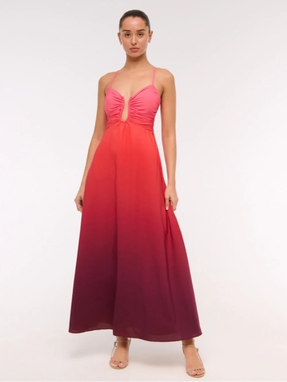 Abercrombie & Fitch Pink Gradient Bra-Free Hardware Maxi Dress Size XLT